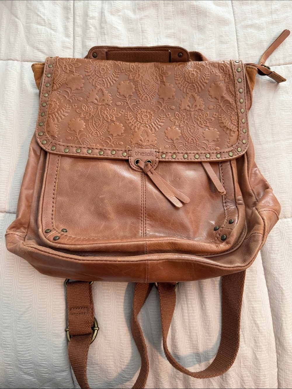 The Sak Embossed Leather Tan Backpack